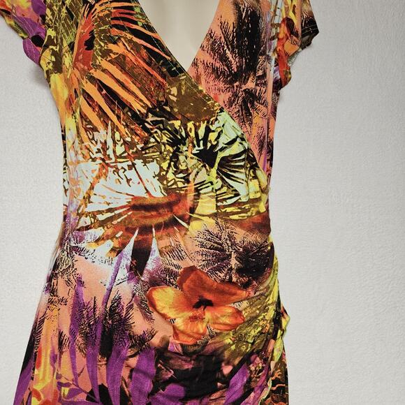 Joseph Ribkoff Women's SZ 8 Preppy Tropical Print Faux Wrap Dress Festive Colors - Picture 5 of 8